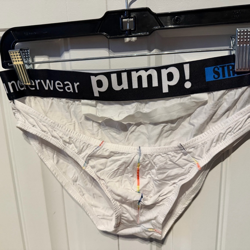 Pump! Men's White Briefs with Black Waistband With Built In C Ring/strap